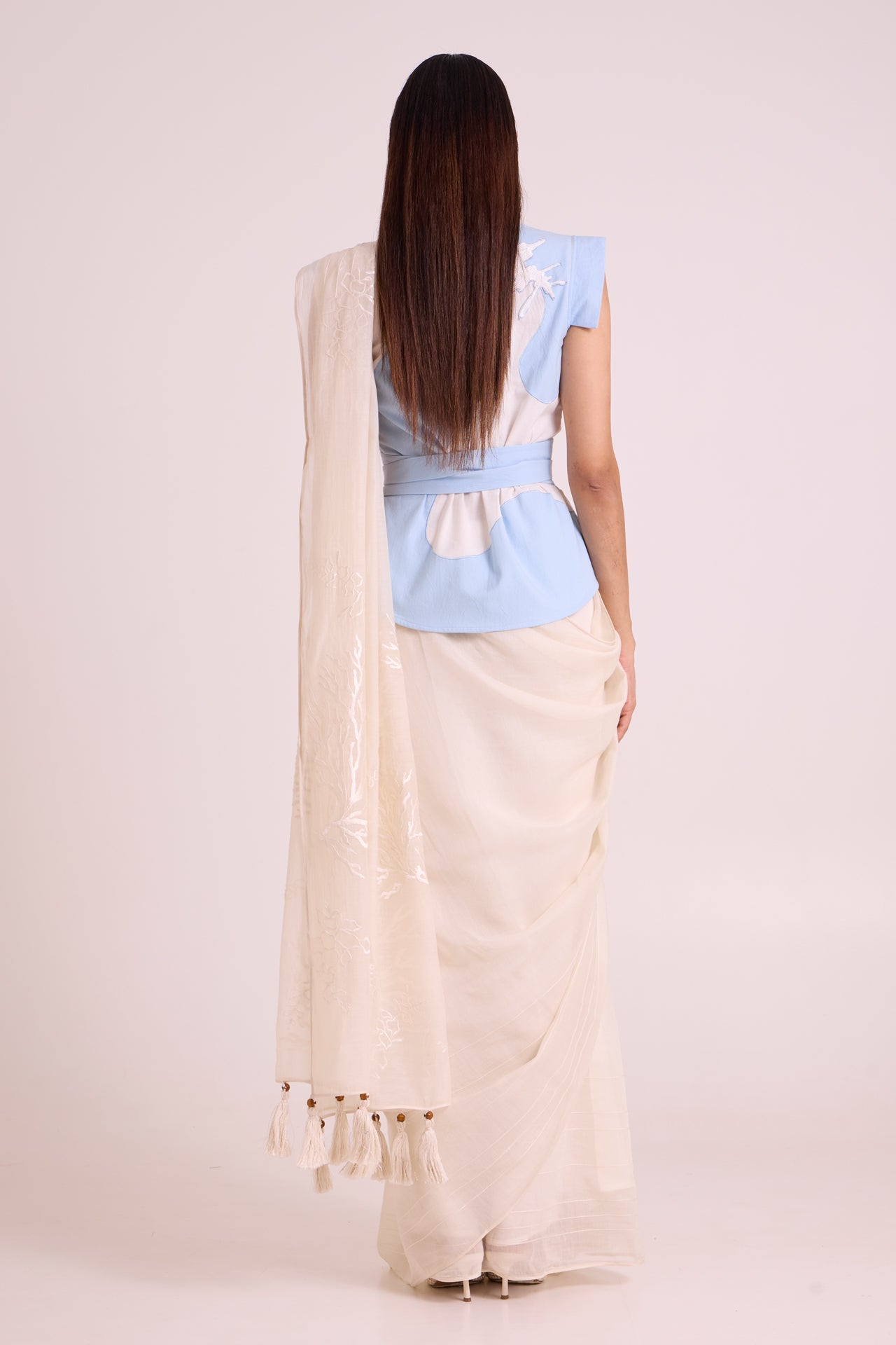 Zarya - Wrapped Vest & Embroidered Saree - CiceroniSareeMadder Much