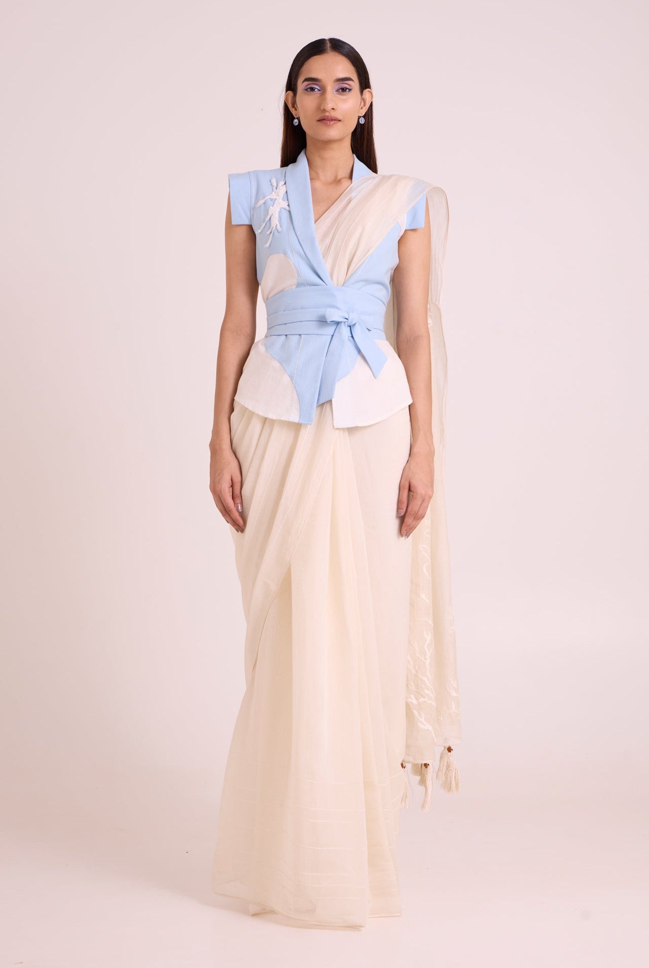 Zarya - Wrapped Vest & Embroidered Saree - CiceroniSareeMadder Much
