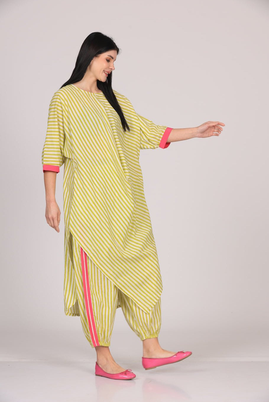 Zeba Cowl Set - Lime Green - CiceroniKurta Set, Everyday WearSheetal Joshi Verma