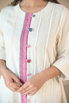 Ziggy Tunic with Embroidered & Multi Color Button - Natural White - CiceroniTunicsRang by Rajvi