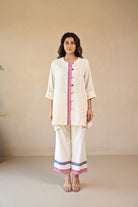Ziggy Tunic with Embroidered & Multi Color Button - Natural White - CiceroniTunicsRang by Rajvi
