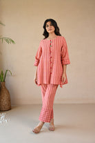 Ziggy Tunic with Embroidered & Multi Color Button - Peach Stripe - CiceroniTunicsRang by Rajvi