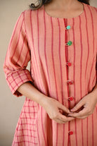Ziggy Tunic with Embroidered & Multi Color Button - Peach Stripe - CiceroniTunicsRang by Rajvi