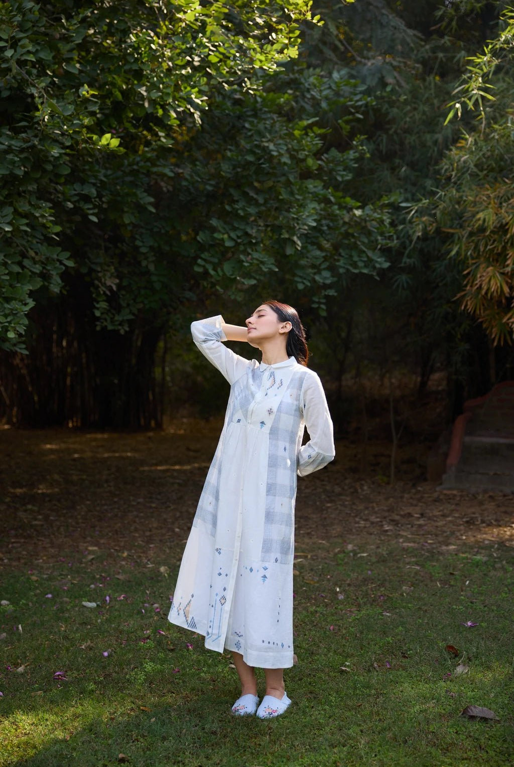 Ziya Dress - White with Blue Accents - CiceroniDressesSarron