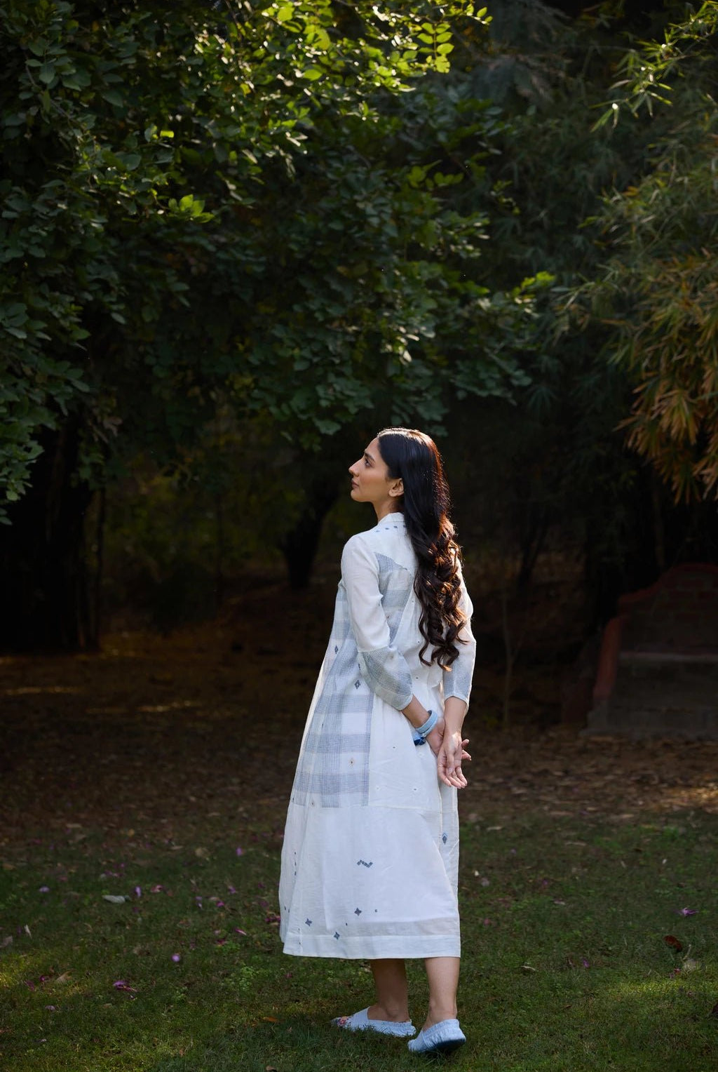 Ziya Dress - White with Blue Accents - CiceroniDressesSarron