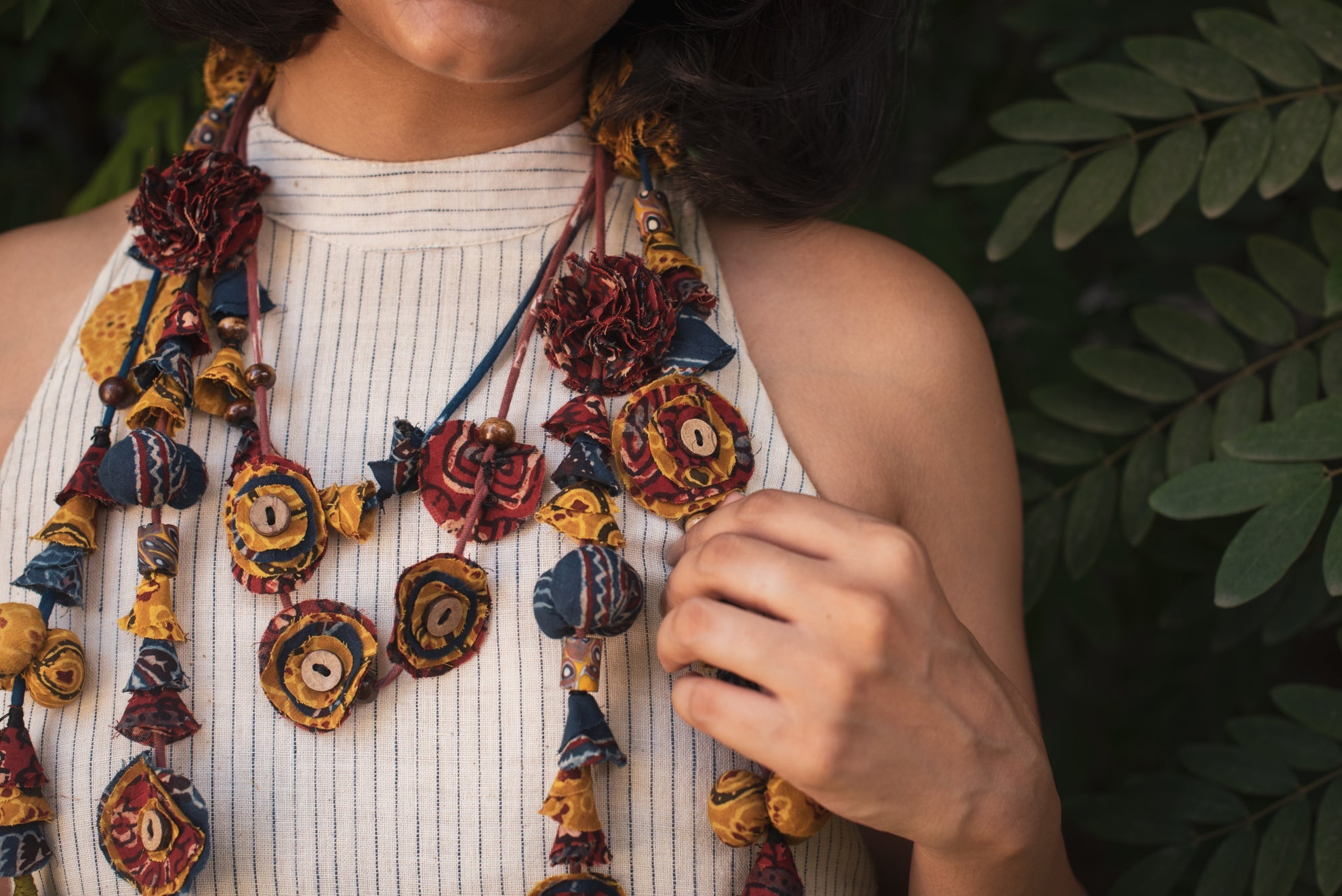 Ajrakh Fabric Layered Neckpiece - CiceroniD I T I