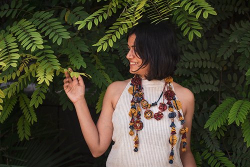 Ajrakh Fabric Layered Neckpiece - CiceroniNeckpieceD I T I