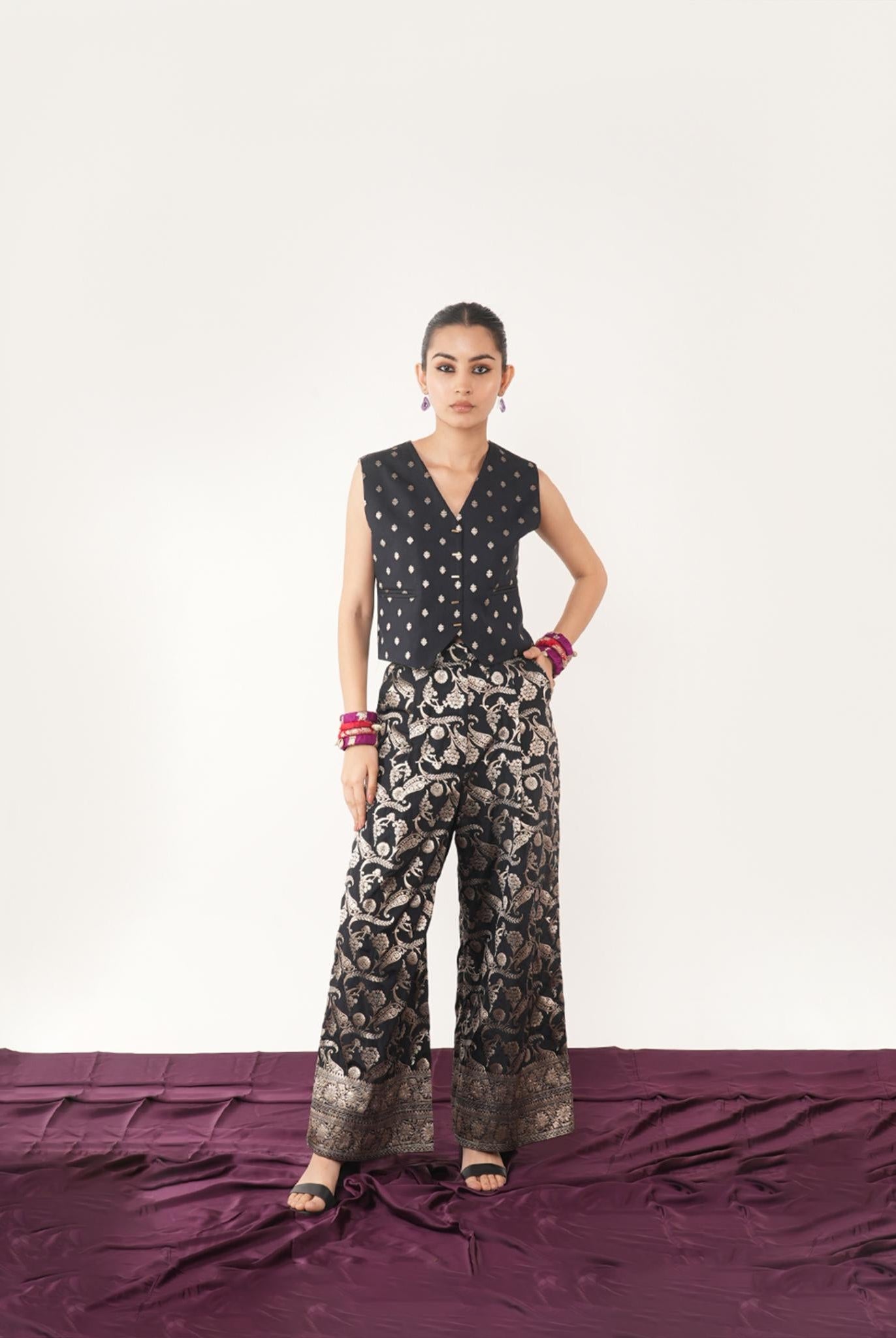 Amyra Black Silk Waist Coat And Pant Set - CiceroniCo-ord SetShriya Singhi