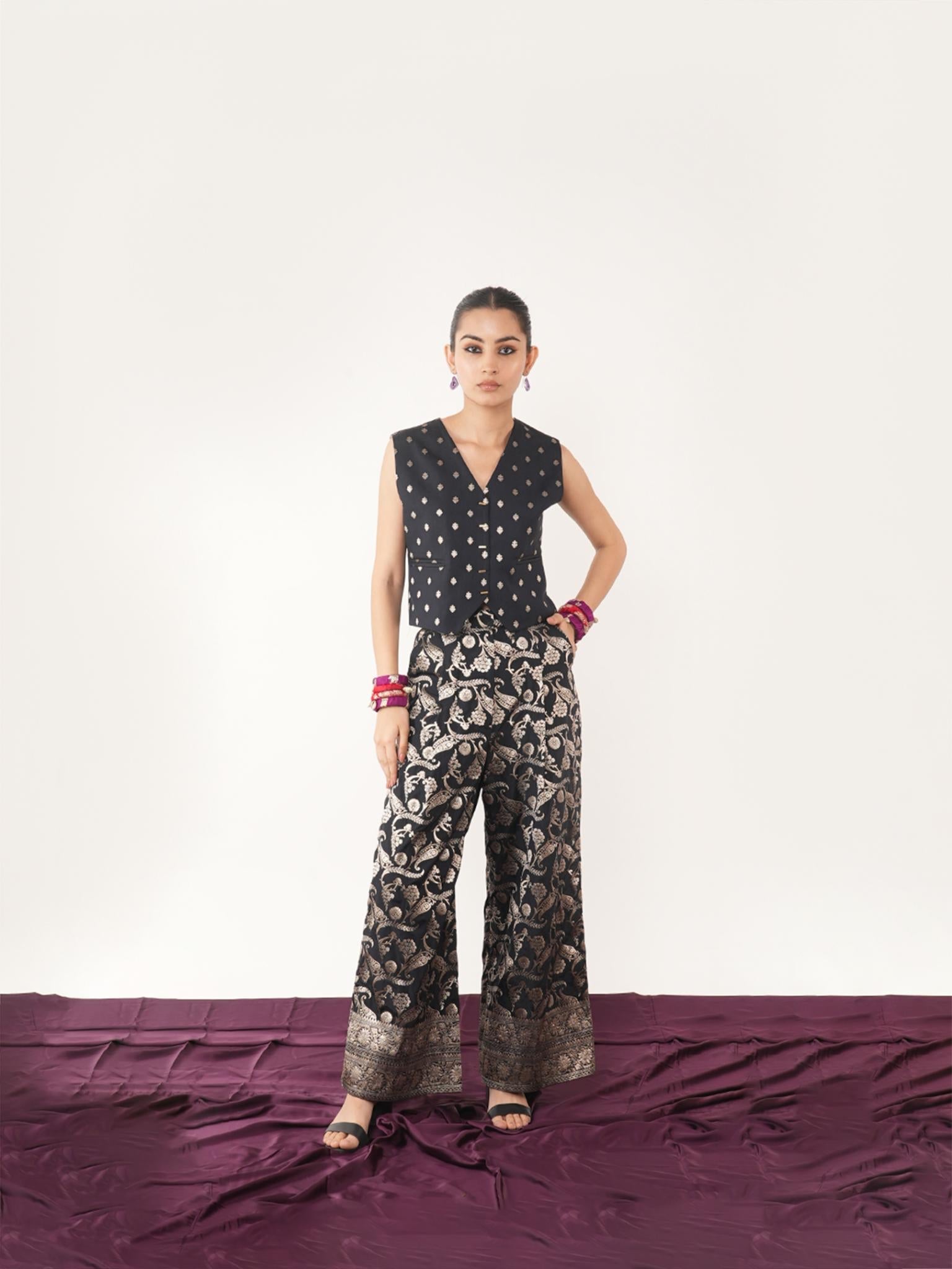 Amyra Black Silk Waist Coat And Pant Set - CiceroniCo-ord SetShriya Singhi