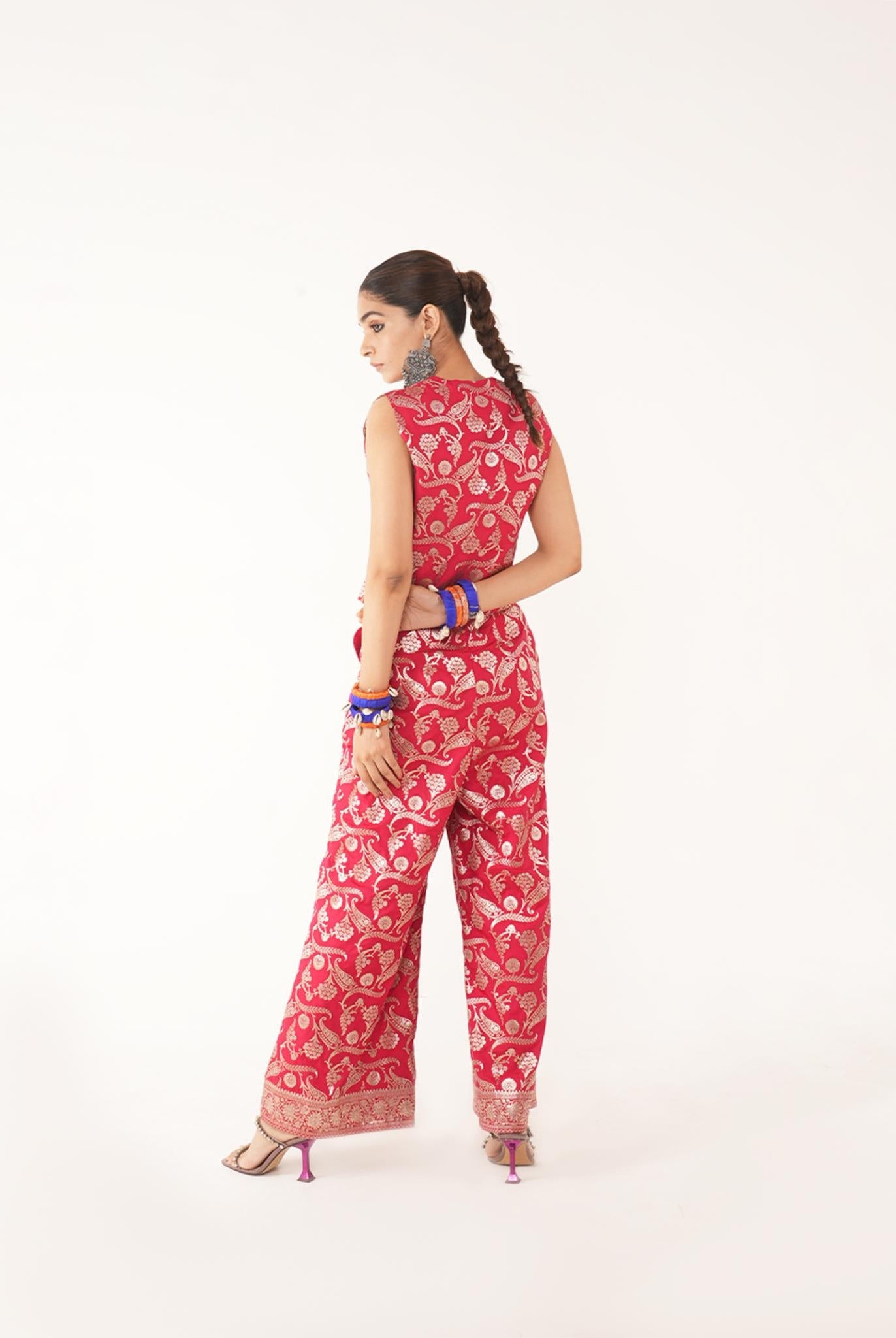 Amyra Red Silk Waist Coat And Pant Set - CiceroniCo-ord SetShriya Singhi