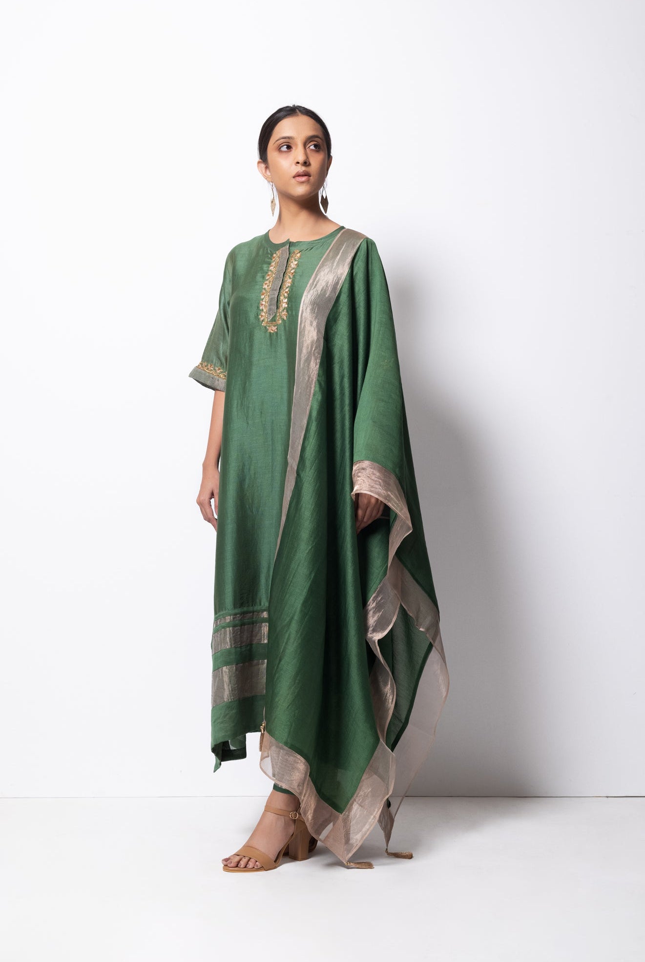 Beryl Green Chanderi Silk Kurta Set with Dupatta - CiceroniBhavik Shah