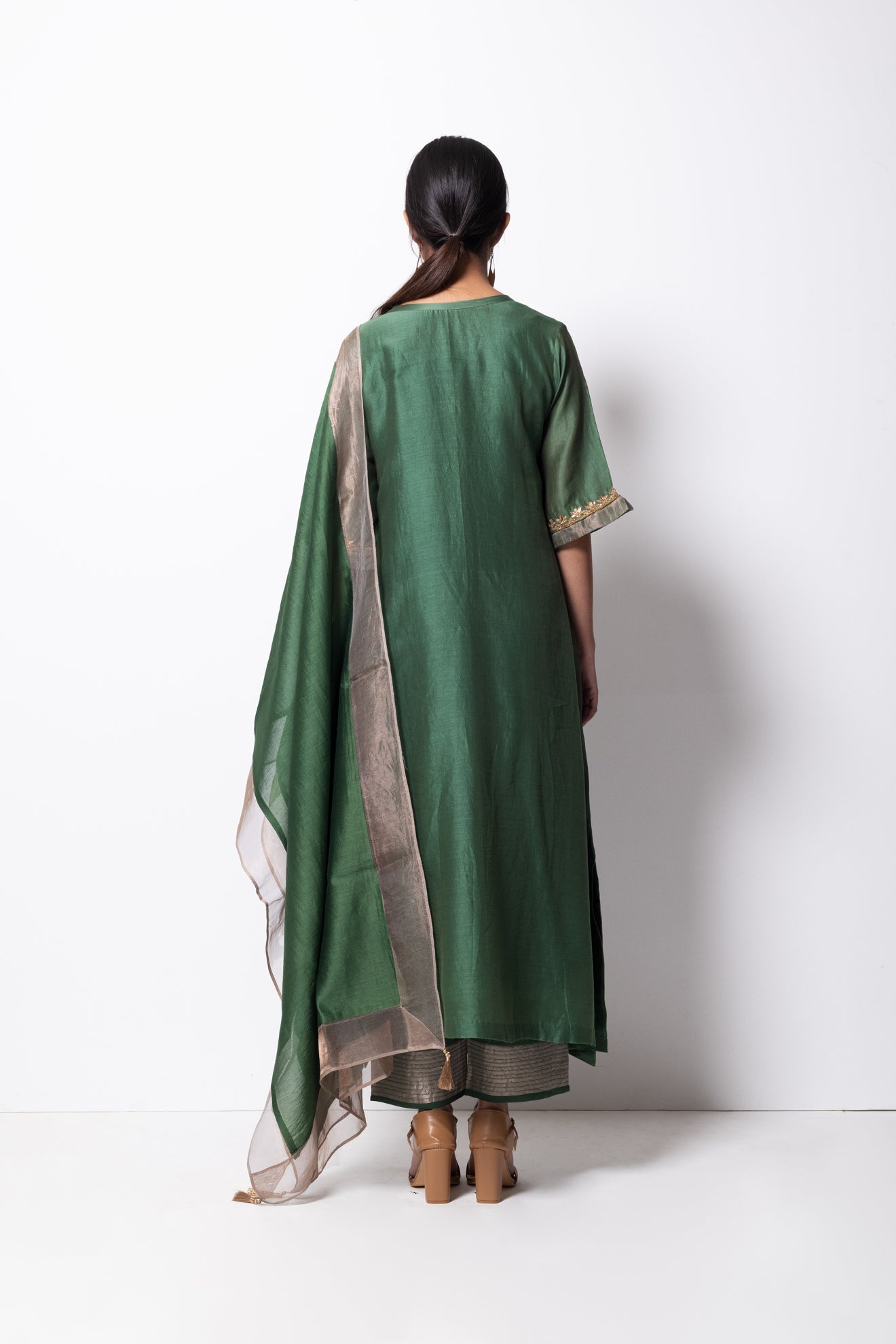 Beryl Green Chanderi Silk Kurta Set with Dupatta - CiceroniBhavik Shah