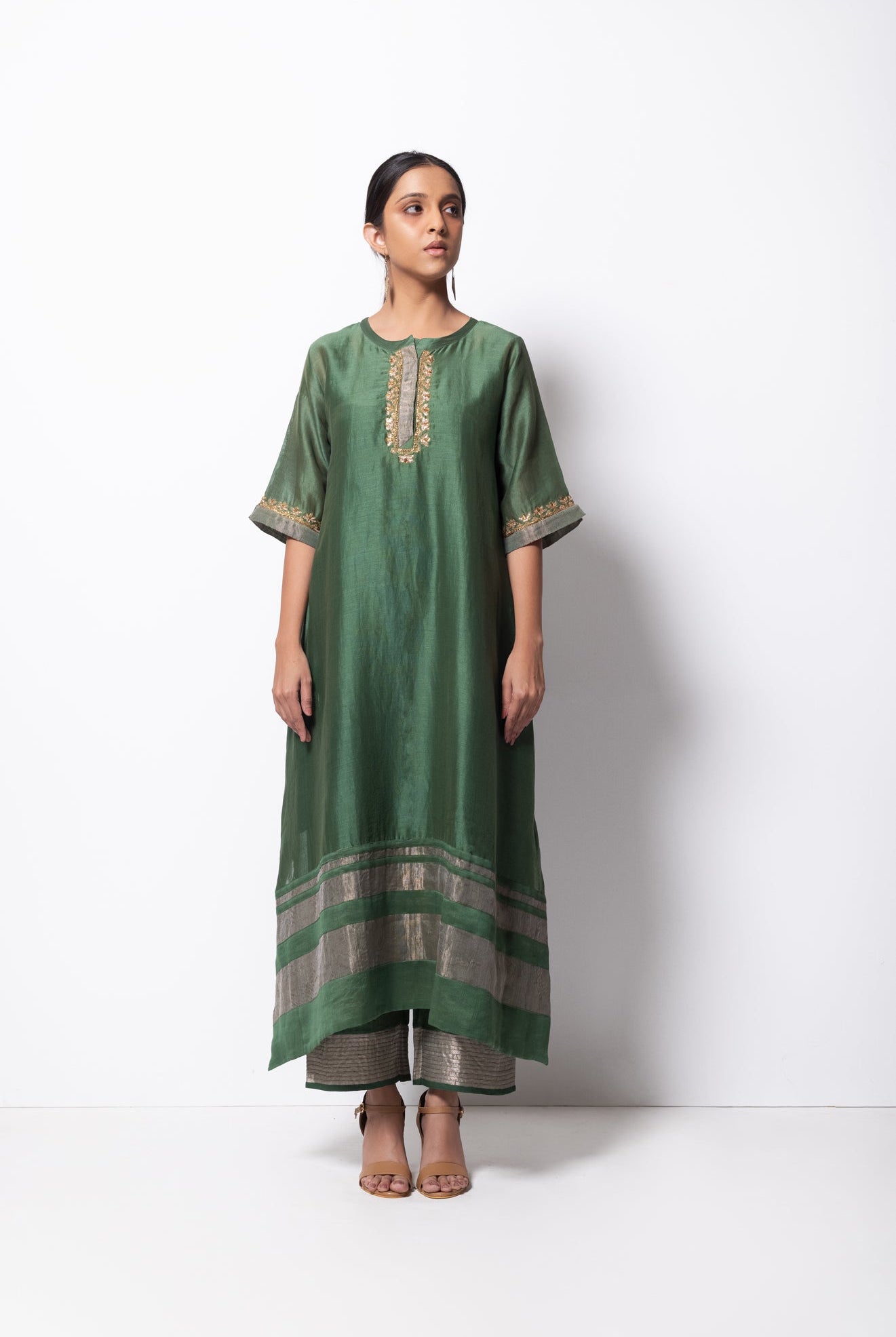 Beryl Green Chanderi Silk Kurta Set with Dupatta - CiceroniBhavik Shah