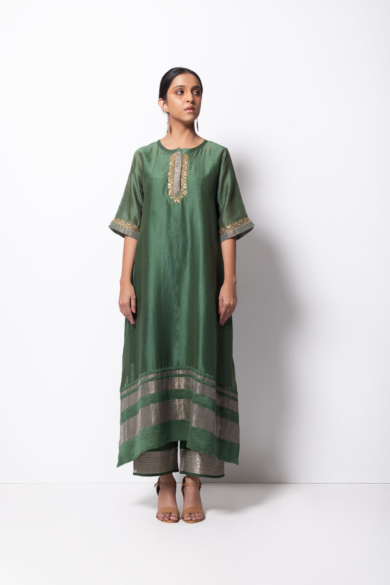 Beryl Green Chanderi Silk Kurta Set with Dupatta - CiceroniBhavik Shah