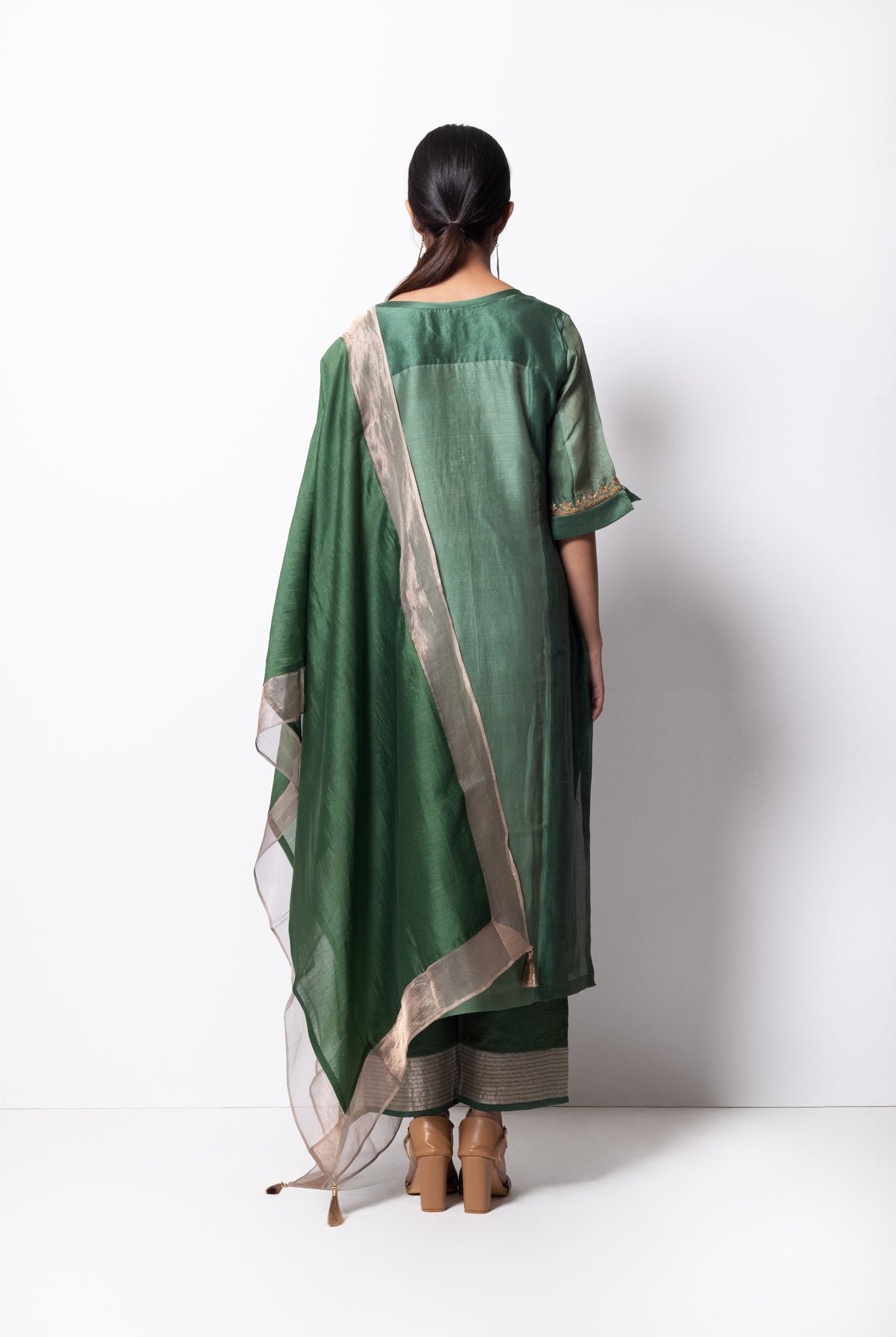 Beryl Green Chanderi Silk Panelled Kurta Set with Dupatta - CiceroniBhavik Shah