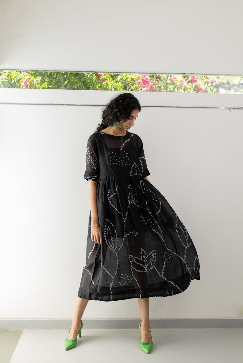 Black Bandhani Dress - CiceroniDressesSilai Studio