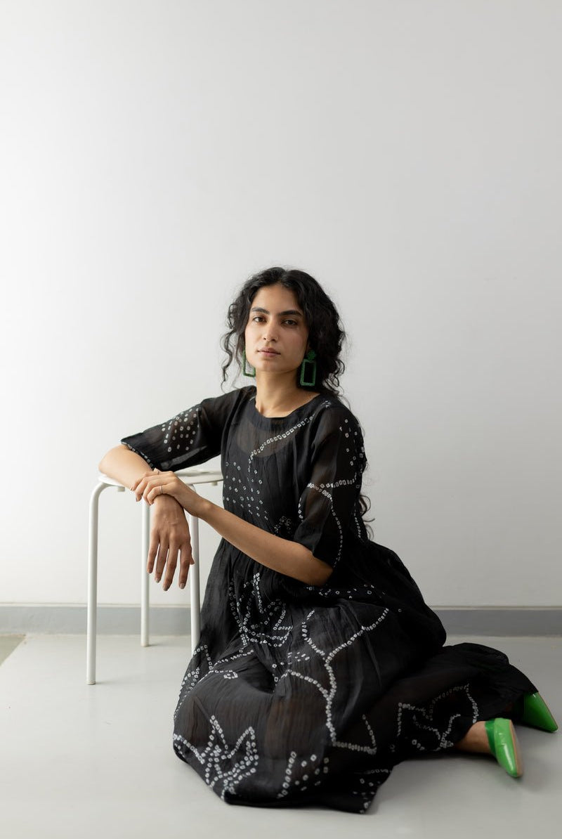 Black Bandhani Dress - CiceroniDressesSilai Studio