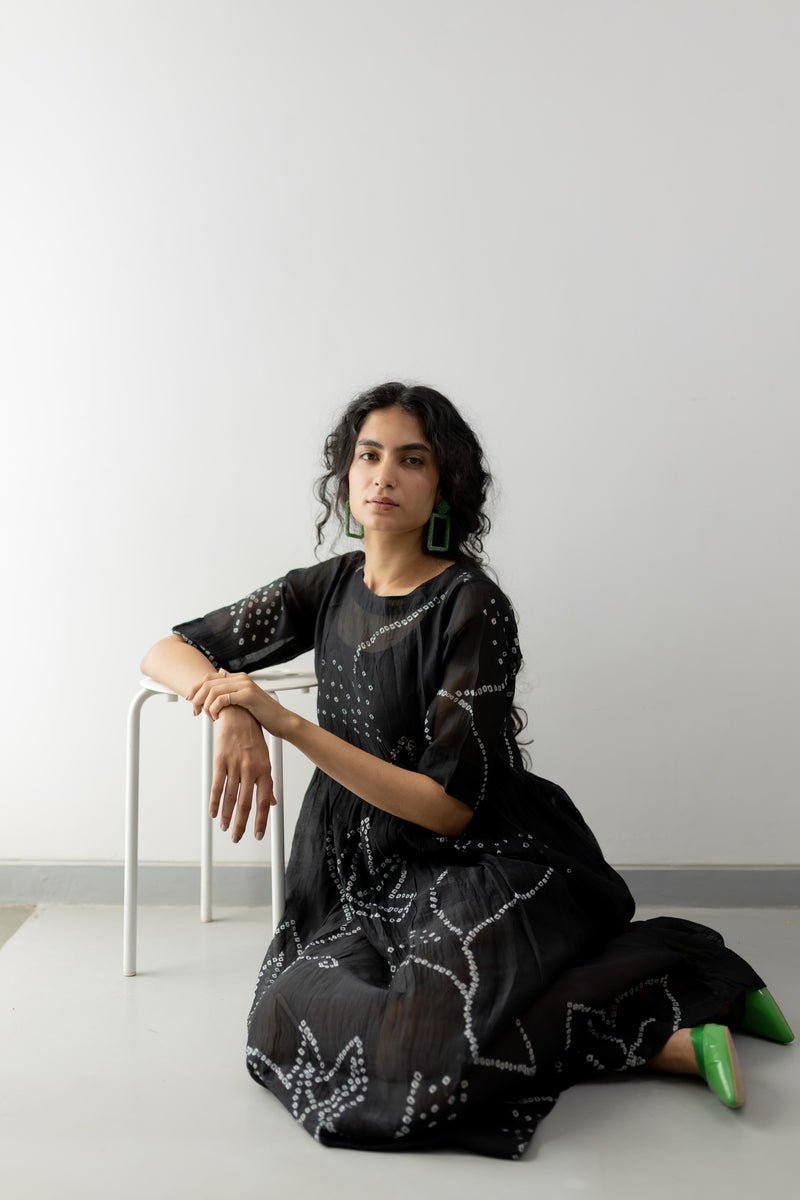 Black Bandhani Dress - CiceroniDressesSilai Studio