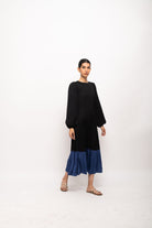 Black-Blue Gather Maxi Dress - CiceroniDressesNeora