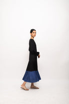 Black-Blue Gather Maxi Dress - CiceroniDressesNeora