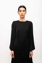 Black-Blue Gather Maxi Dress - CiceroniDressesNeora