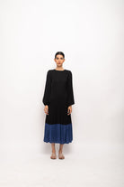 Black-Blue Gather Maxi Dress - CiceroniDressesNeora