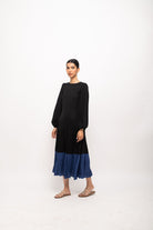Black-Blue Gather Maxi Dress - CiceroniDressesNeora
