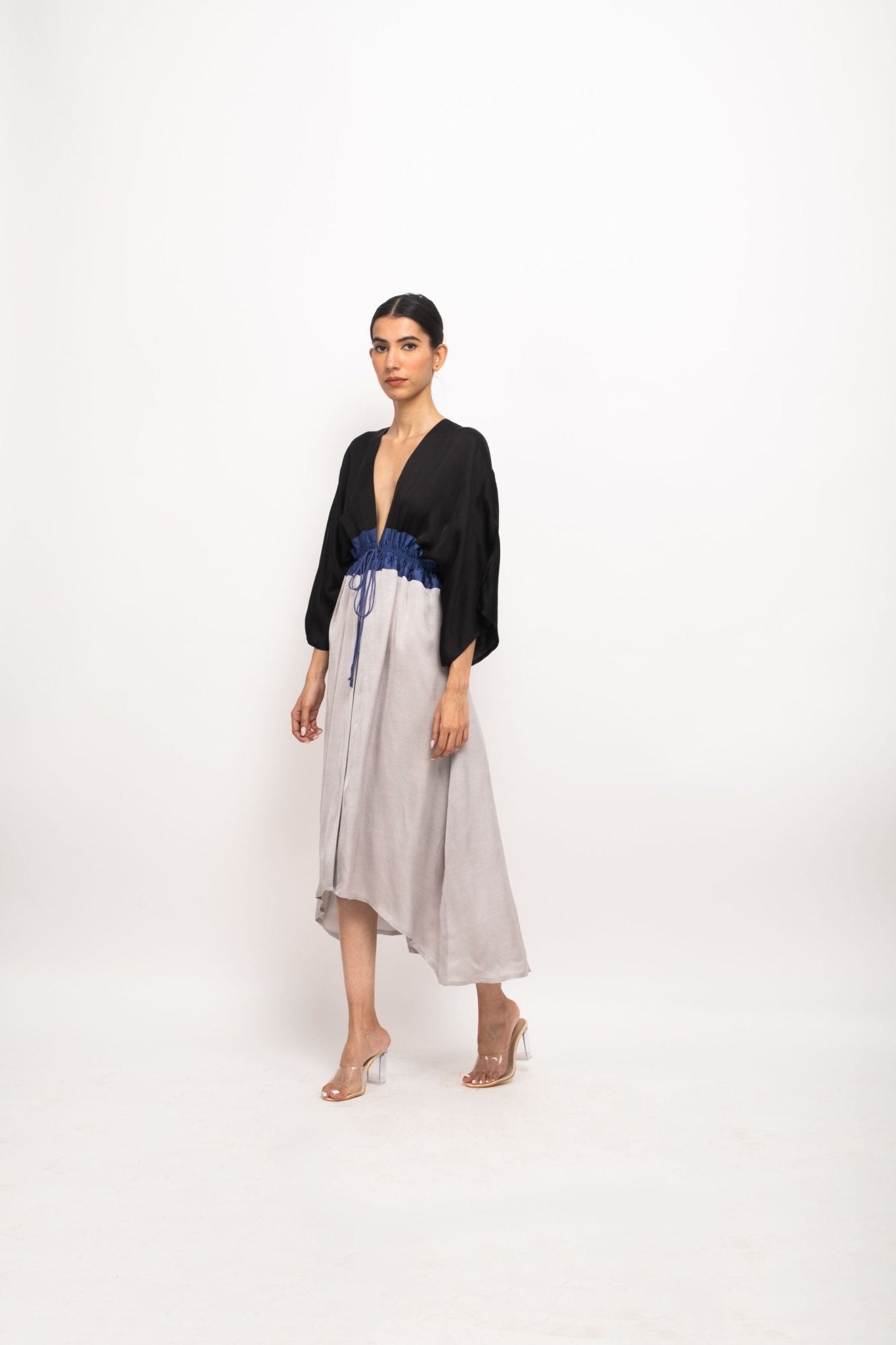 Black-Blue-Grey High Low Cape - CiceroniDressNeora