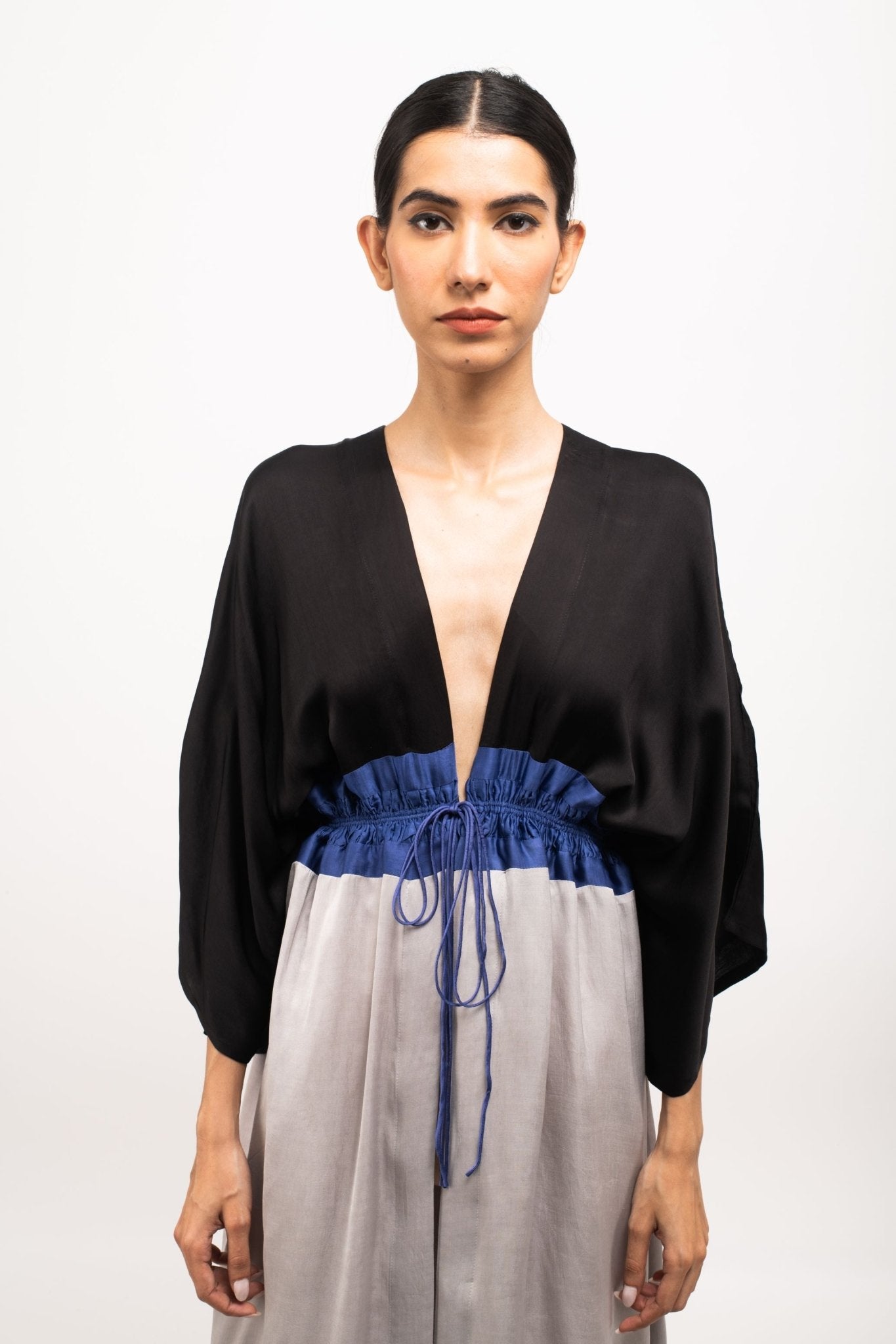 Black-Blue-Grey High Low Cape - CiceroniDressNeora