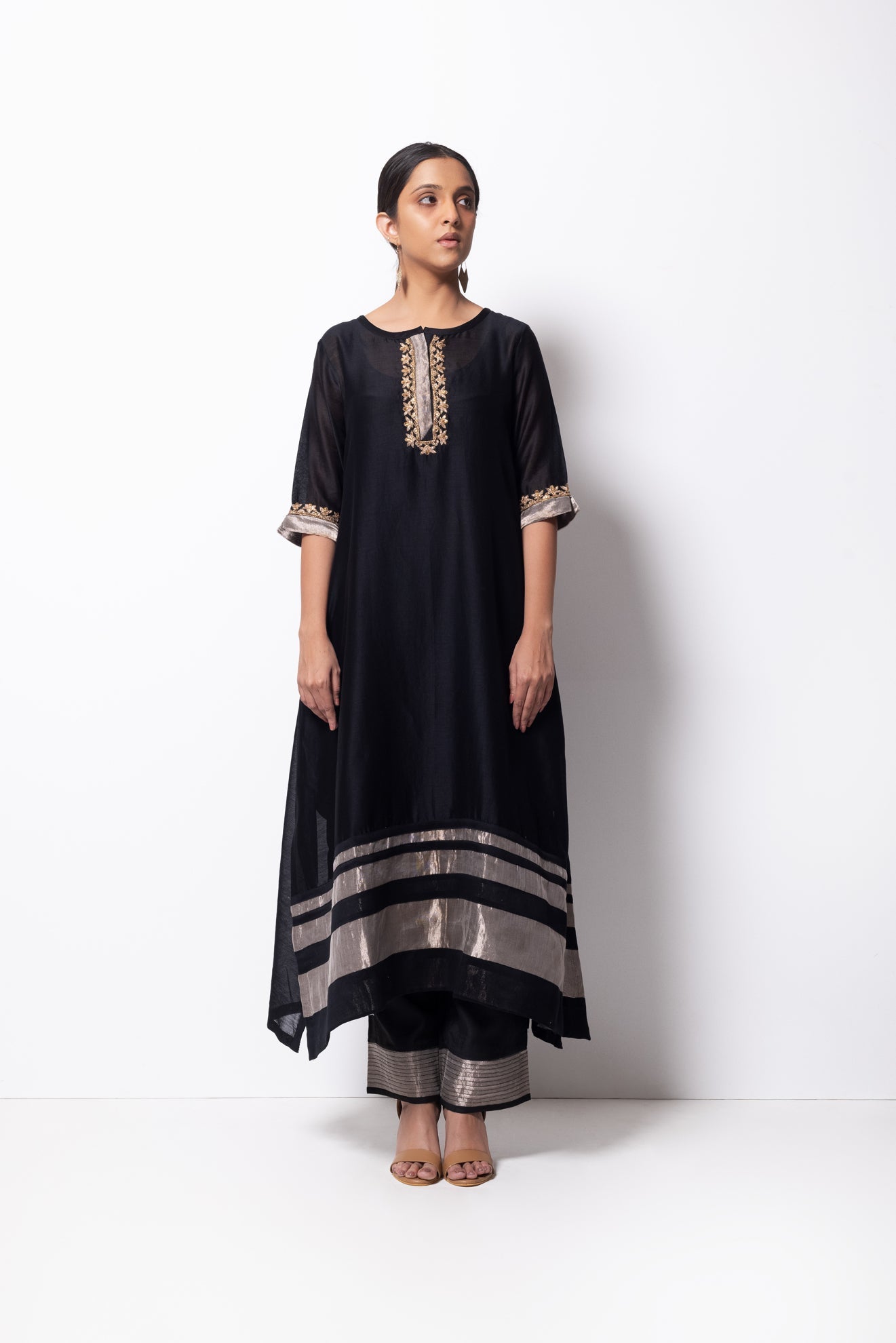 Black Chanderi Silk Kurta Set with Dupatta - CiceroniBhavik Shah