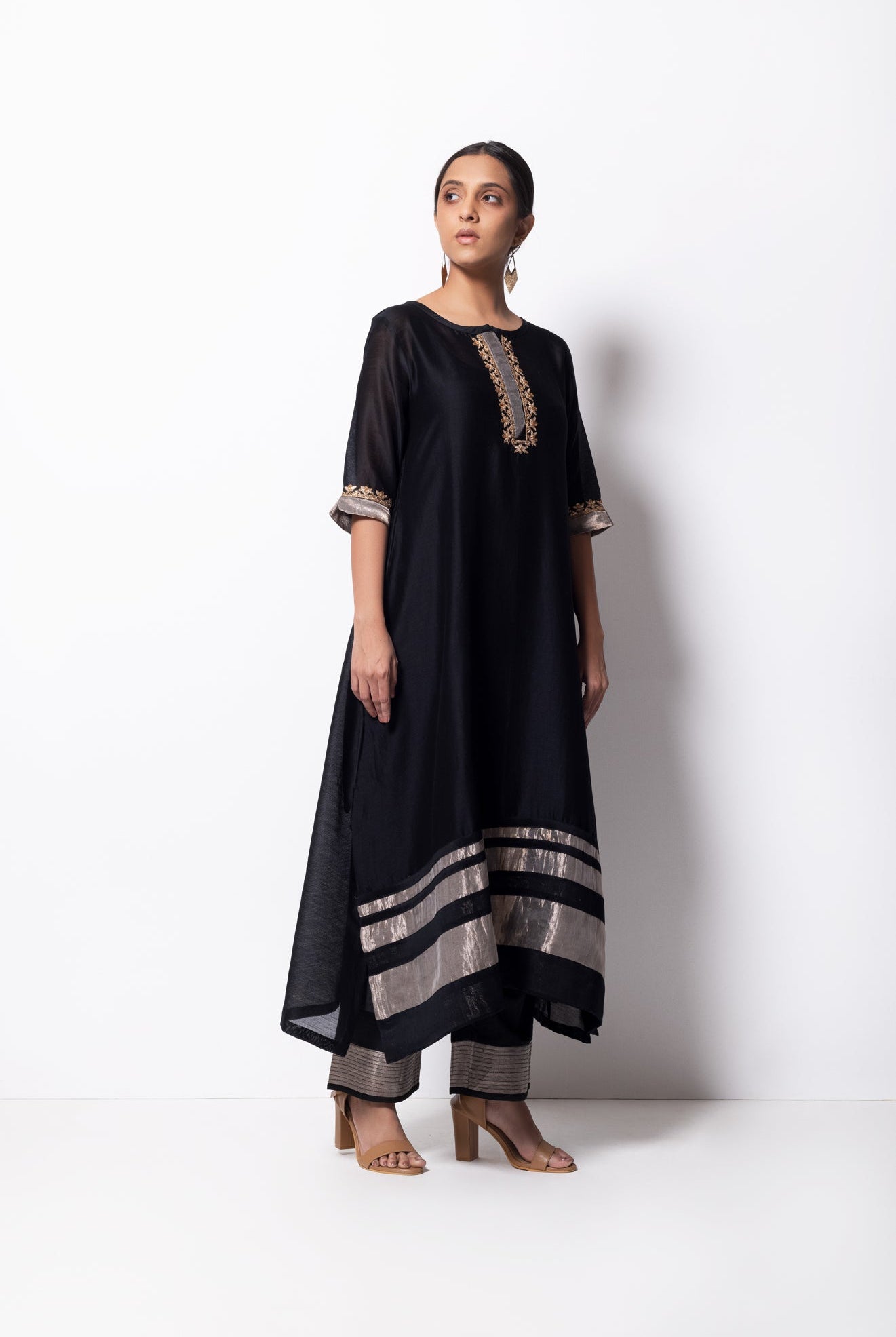Black Chanderi Silk Kurta Set with Dupatta - CiceroniBhavik Shah