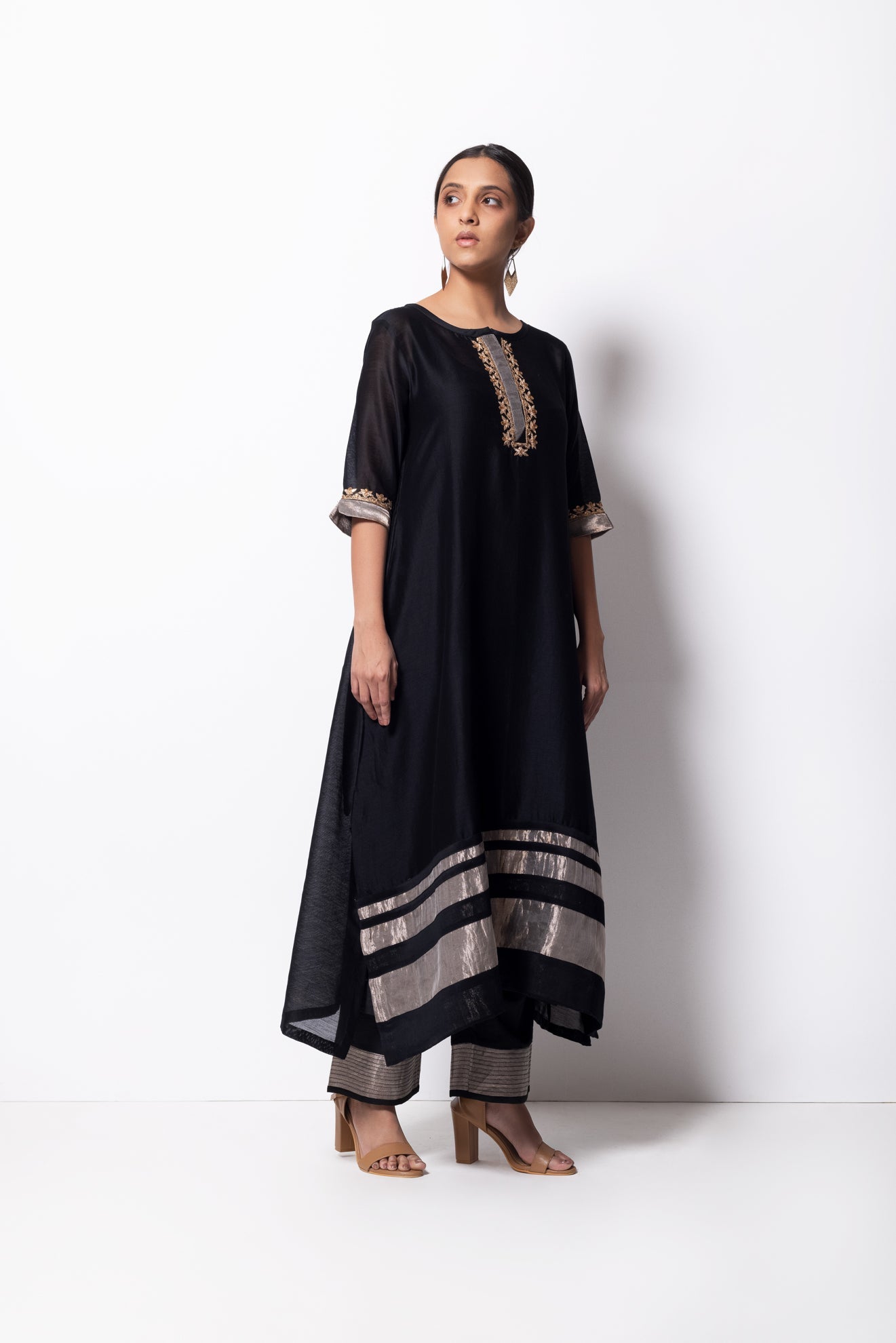 Black Chanderi Silk Kurta Set with Dupatta - CiceroniBhavik Shah