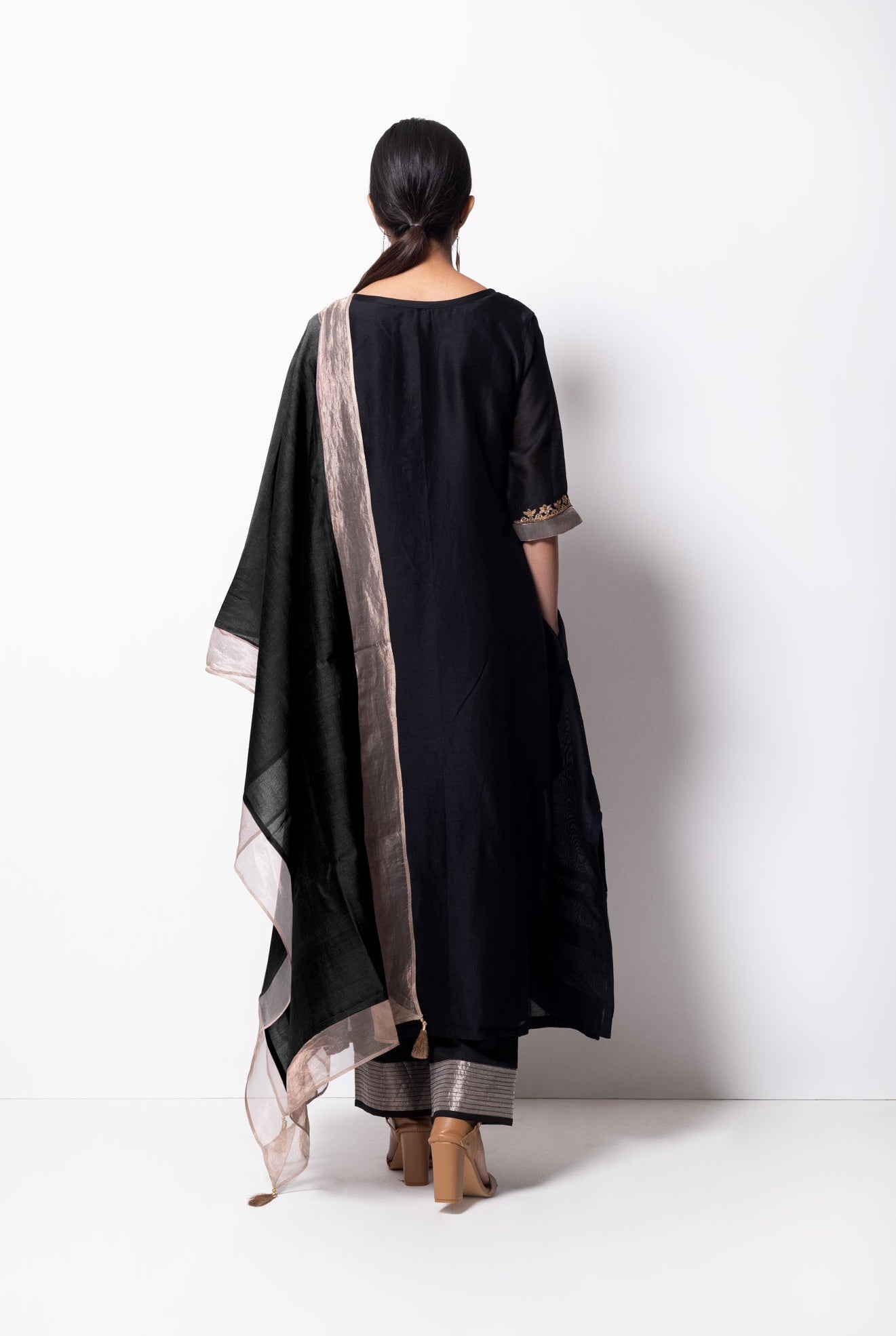 Black Chanderi Silk Kurta Set with Dupatta - CiceroniBhavik Shah