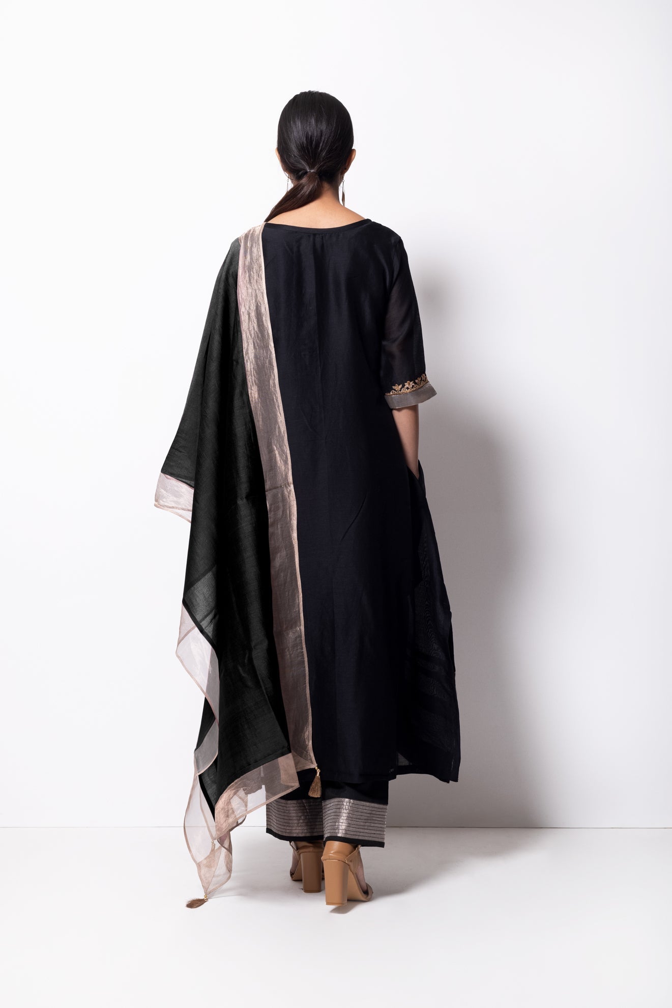 Black Chanderi Silk Kurta Set with Dupatta - CiceroniBhavik Shah