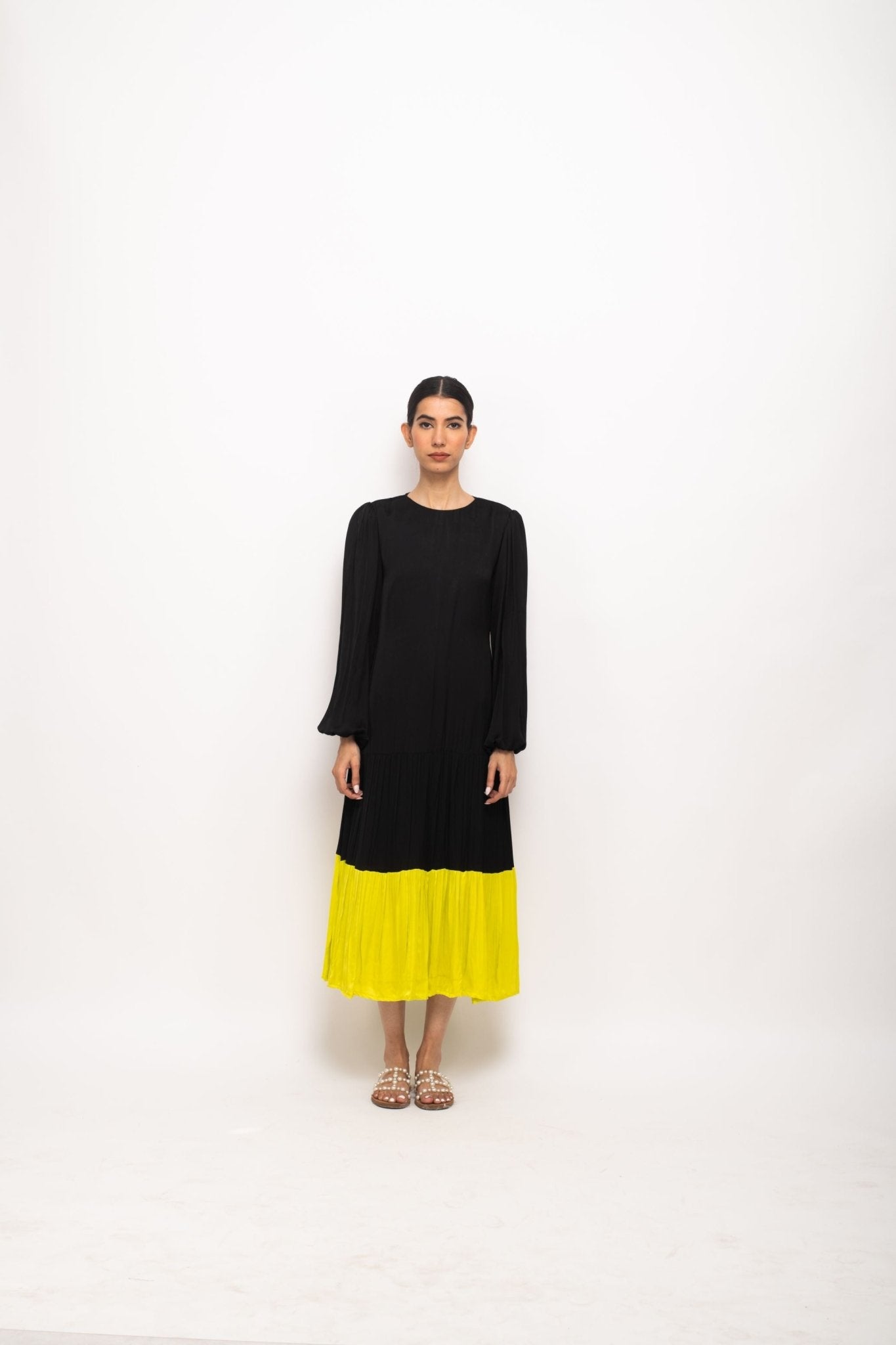 Black-Neon Gather Maxi Dress - CiceroniDressesNeora