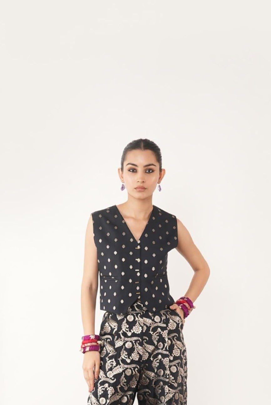 Black Silk Waistcoat - CiceroniWaistcoatShriya Singhi