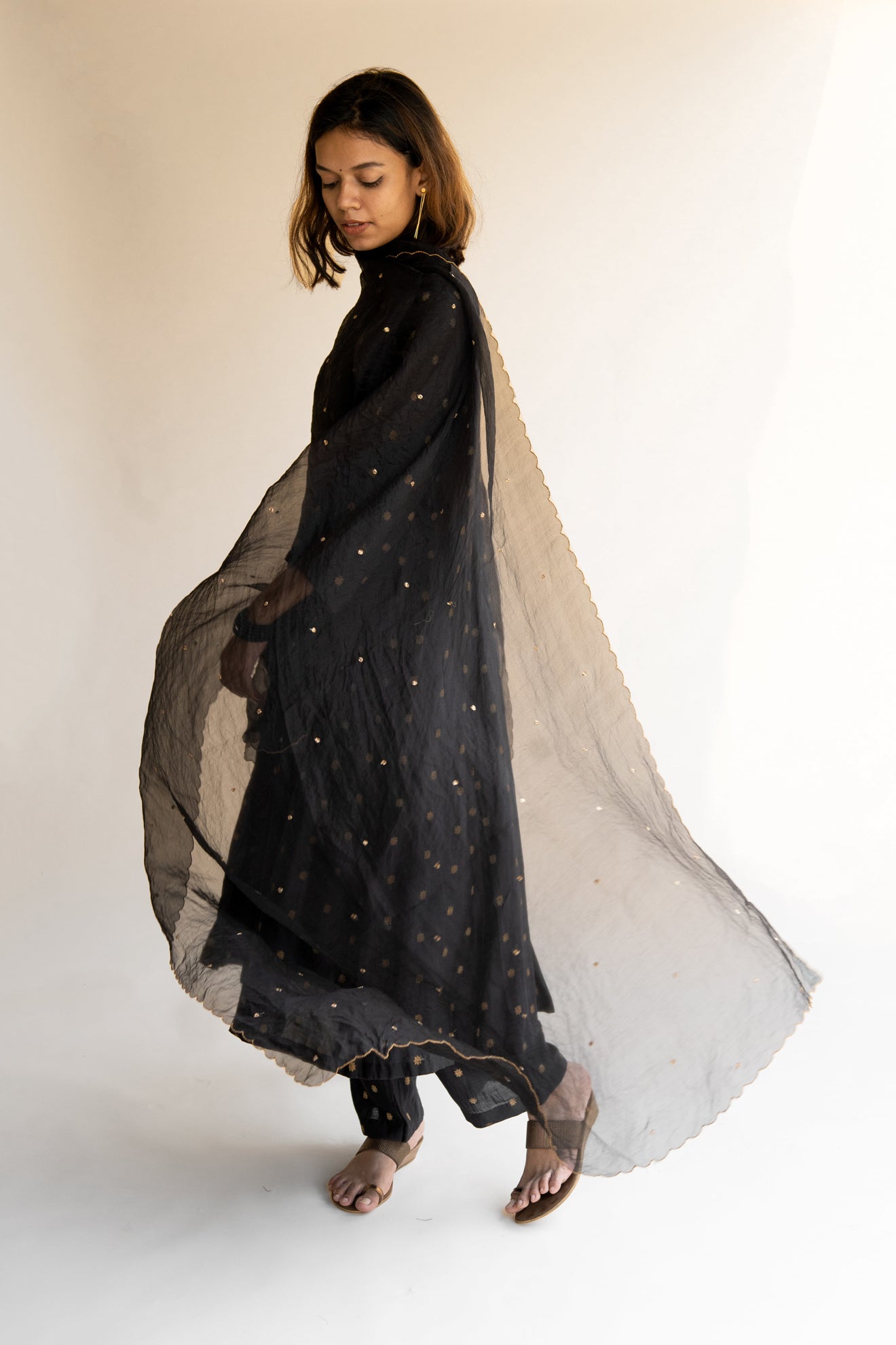 Black Sitara Organza Odhani - CiceroniNirjara