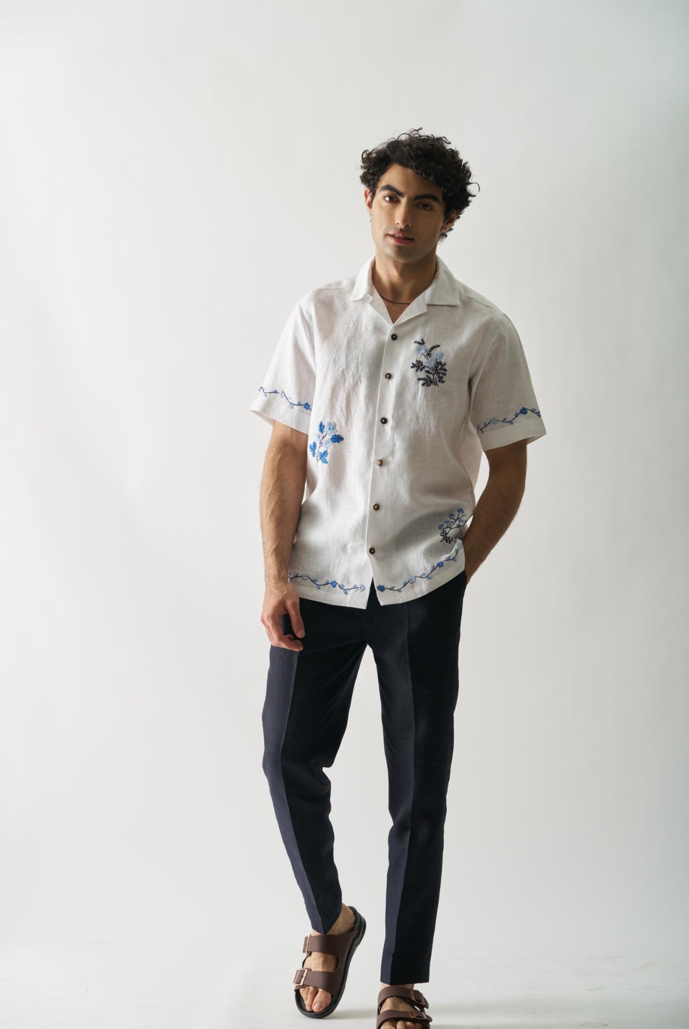 Blossom Cascade - Mens Hand Embroidered Pure Linen Shirt - CiceroniShirtsCultura Studio