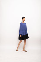 Blue-Black Gather Short Dress - CiceroniDressesNeora