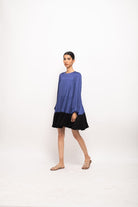 Blue-Black Gather Short Dress - CiceroniDressesNeora