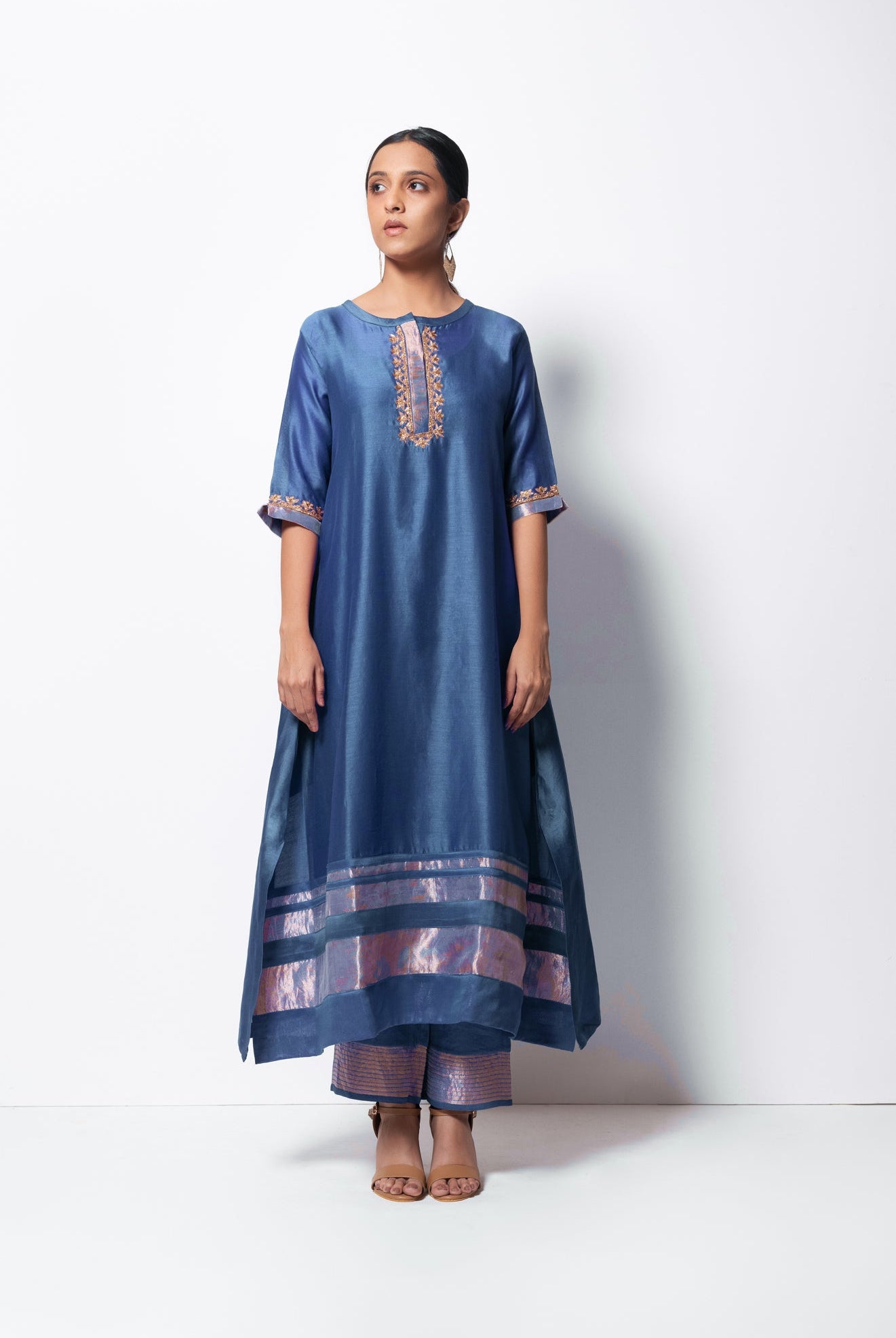 Blue Chanderi Silk Kurta Set with Dupatta - CiceroniBhavik Shah