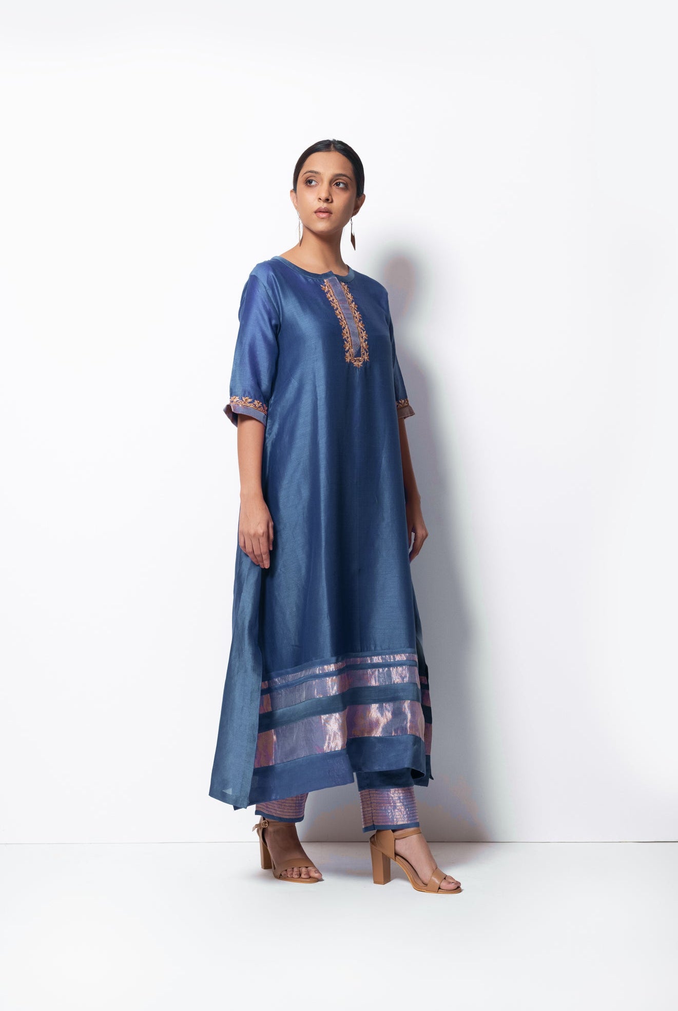 Blue Chanderi Silk Kurta Set with Dupatta - CiceroniBhavik Shah