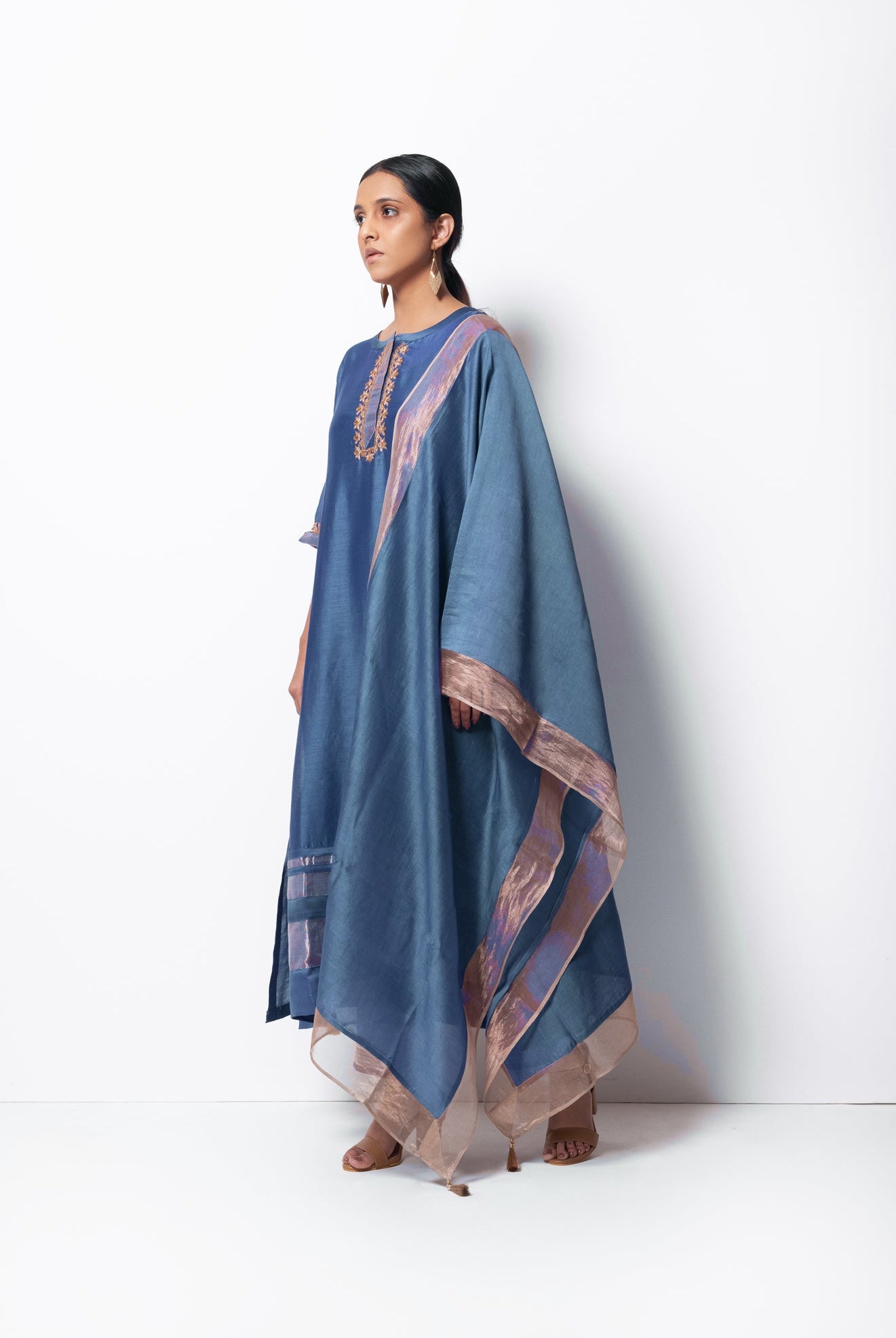 Blue Chanderi Silk Kurta Set with Dupatta - CiceroniBhavik Shah