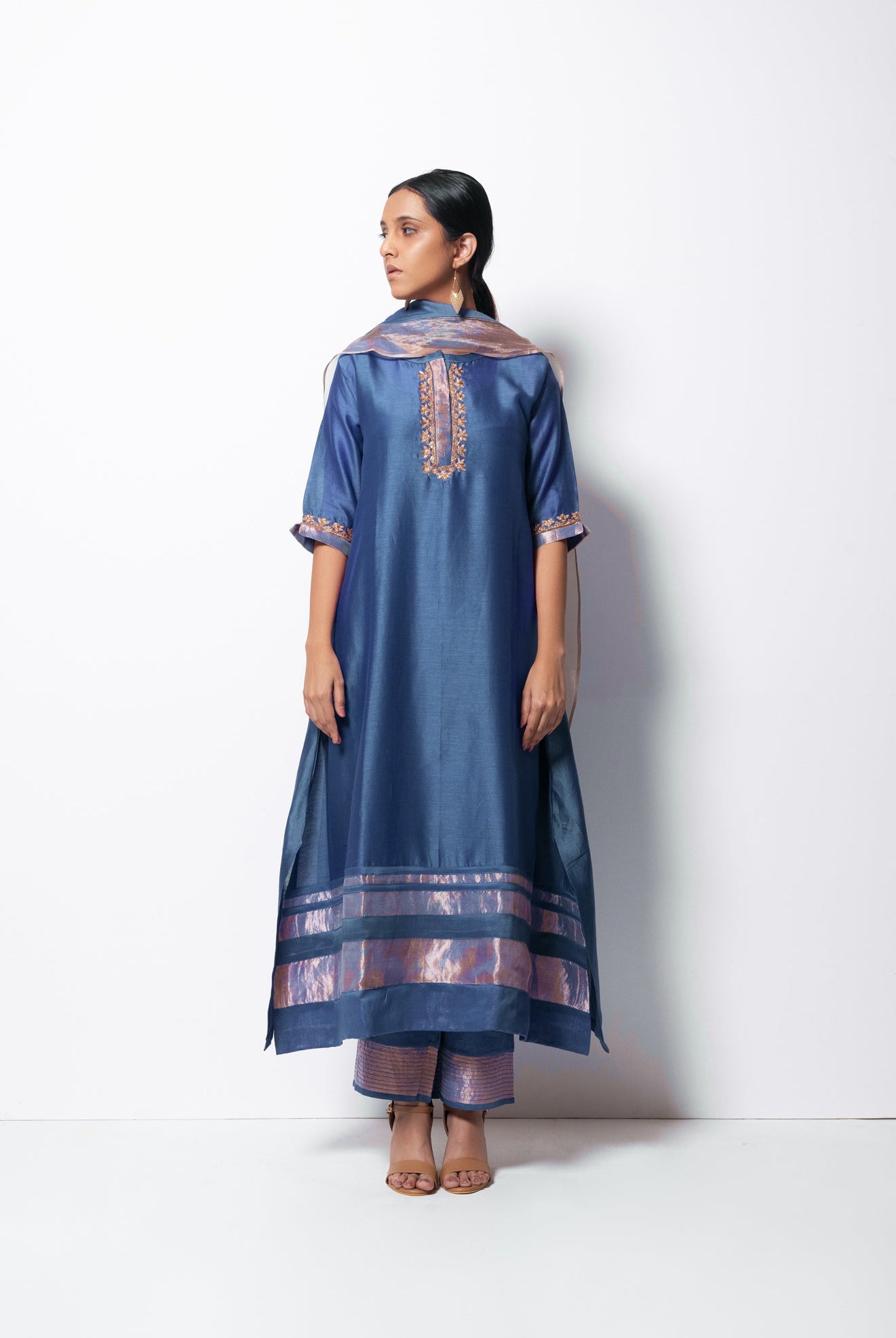 Blue Chanderi Silk Kurta Set with Dupatta - CiceroniBhavik Shah