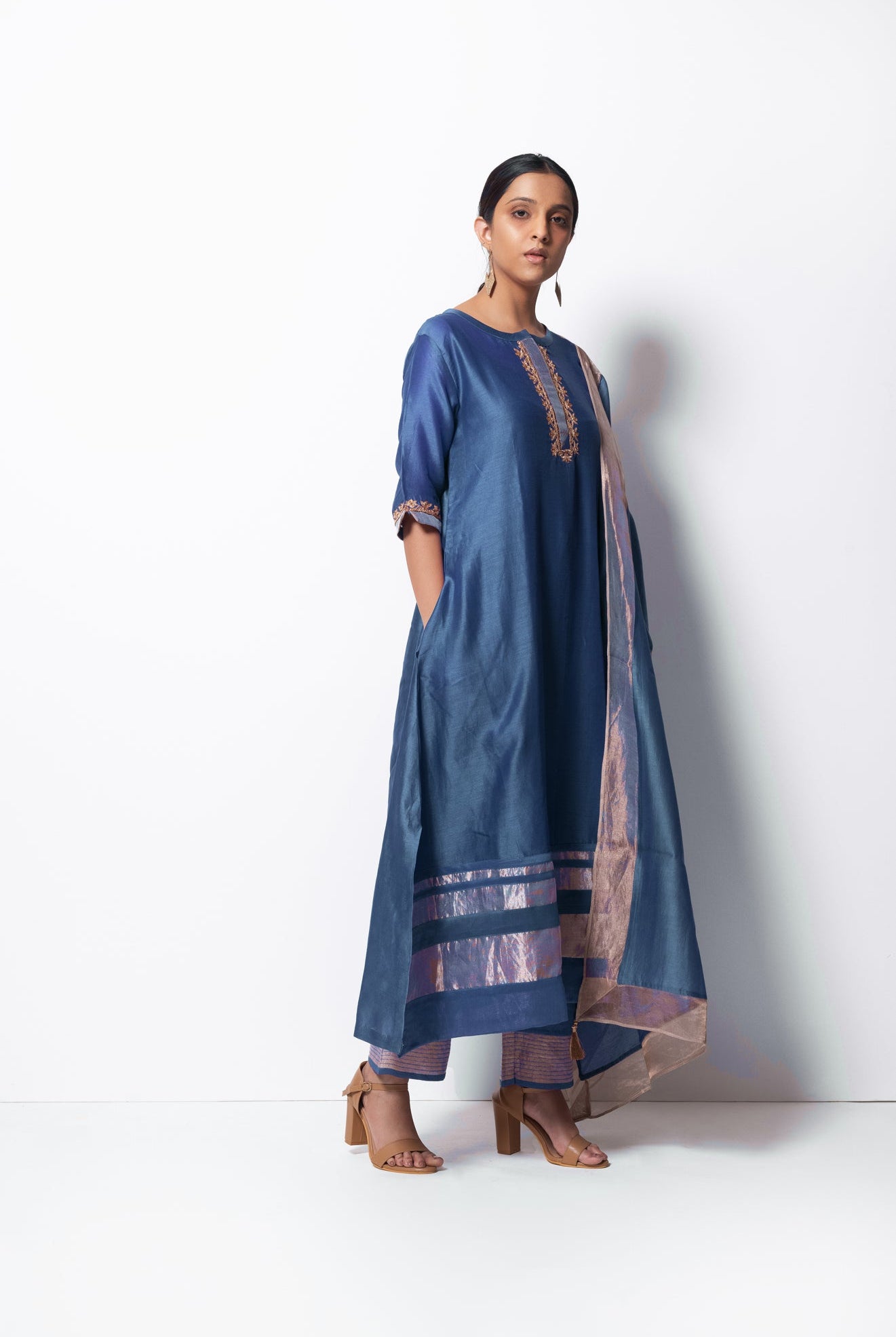 Blue Chanderi Silk Kurta Set with Dupatta - CiceroniBhavik Shah