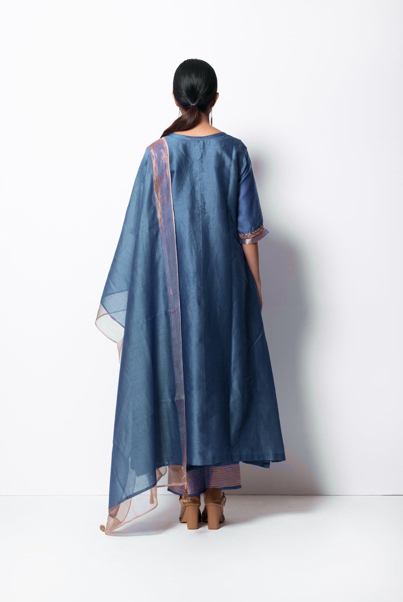 Blue Chanderi Silk Kurta Set with Dupatta - CiceroniBhavik Shah