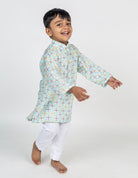 Blue Geometric Jaal Printed Kurta - CiceroniKurta Set, Festive wearMr. Brat