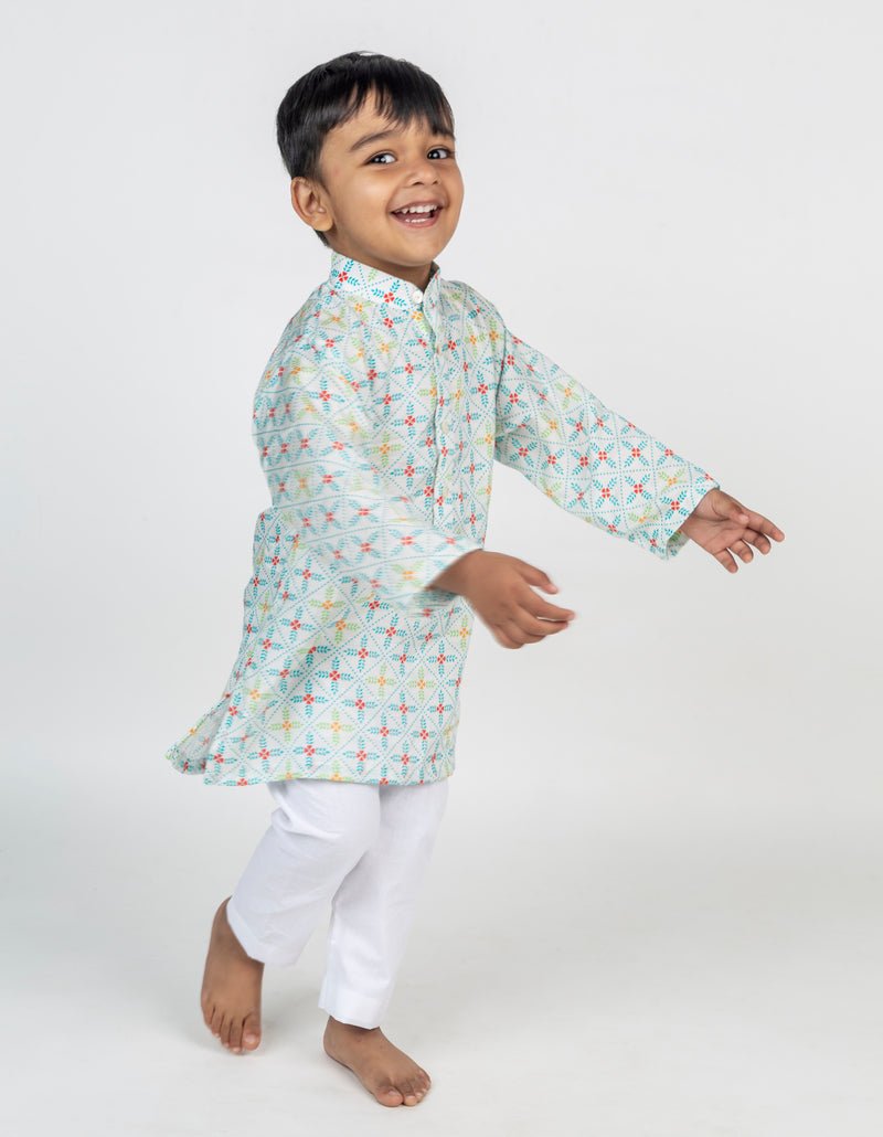 Blue Geometric Jaal Printed Kurta - CiceroniKurta Set, Festive wearMr. Brat