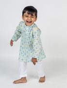 Blue Geometric Jaal Printed Kurta - CiceroniKurta Set, Festive wearMr. Brat