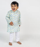 Blue Geometric Jaal Printed Kurta - CiceroniKurta Set, Festive wearMr. Brat
